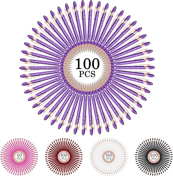 STREADVE 100 Personalized Custom Pens Engraved Writing Pen with Name Logo, Customized Promotional Items Stylus Pen Gifts for Women Realtor Birthday Wedding Business, Purple