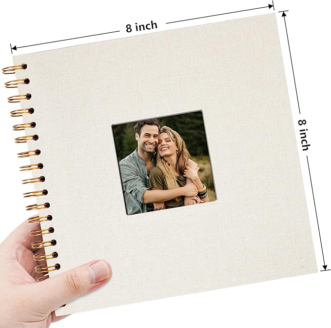 Vienrose 8x8 Inch Scrapbook DIY Small Hardcover Kraft White Pages Scrapbook Photo Album Linen Cover Scrap Book Photo Albums Scrapbooking Supplies Kit for Couple Family Wedding Travel