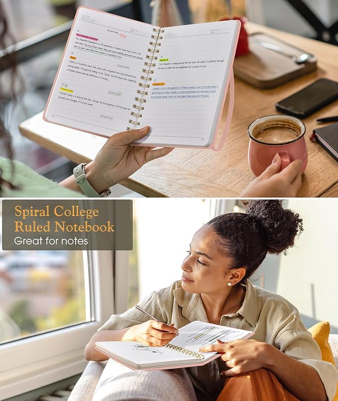 Lined Spiral Journal Notebook for Women, A5 Hardcover Notebooks for Work, 150 Numbered Pages Pink Notebook, 100GSM College Ruled Journals for Writing, Note Taking, 5.75" x 8.38"