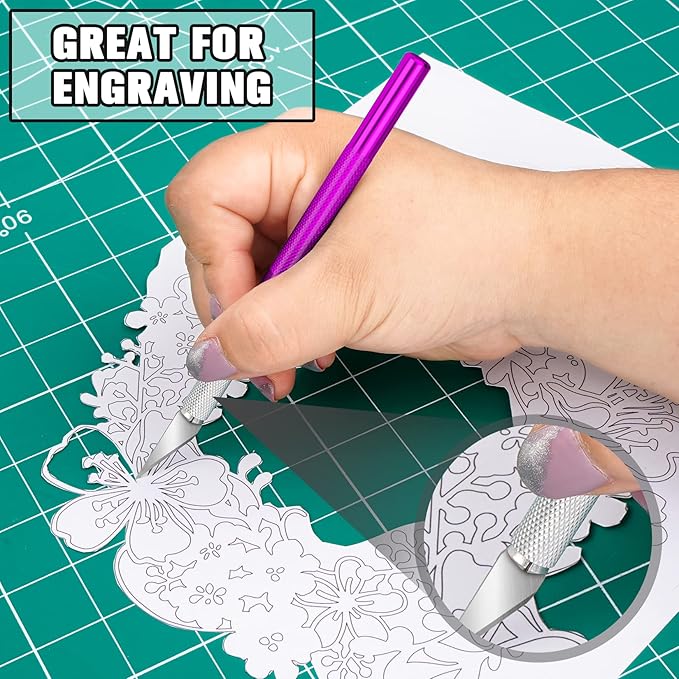 DIYSELF 2 Pack Exacto Knife for Crafts, Precision Knife Exacto Blades, Hobby Knife for Models, Craft Knife for Scrapbooking, Carving Knife for Stencil, Art, 20 Extra Blades(Purple)