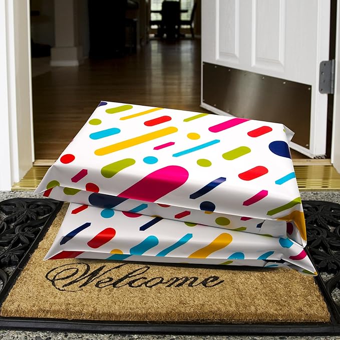 Poly Mailers 10x13 Inch 100 Pcs - Color Stripe Printed Shipping Bags, 2.4mil Thickness, Waterproof and Tear Resistant Mailing Envelopes, Self-Sealing Packaging Bags for Small Business
