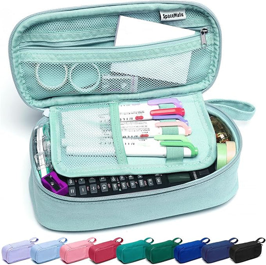 Pencil Case Pouch Box Bag School Supplies Girls Boys Kids, Cute Preppy Stuff Large Big Capacity Aesthetic Pen Organizer, Back to College Stationary, Eggshell Blue, Heavy Duty Canvas, 1800ml