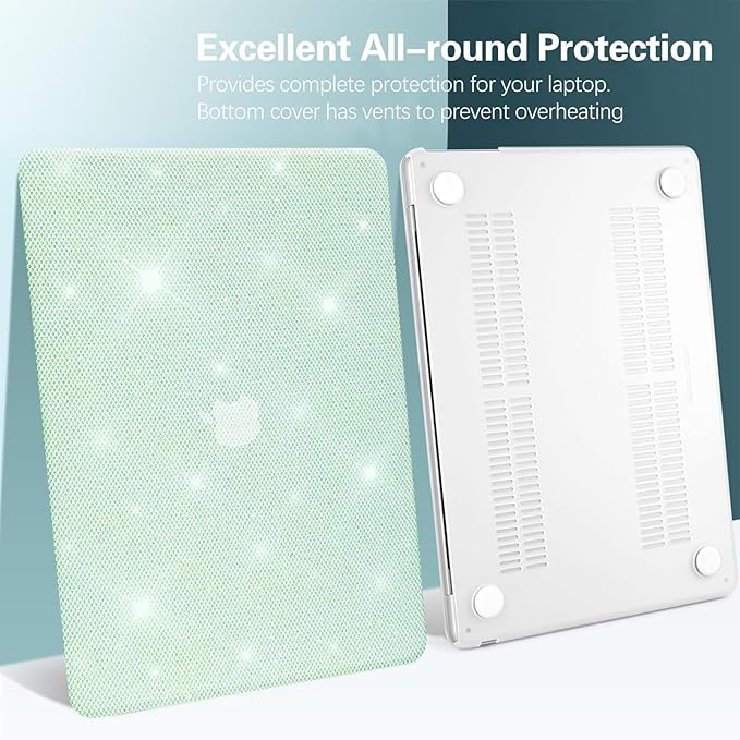 KEROM Bling Glitter Case for MacBook Pro 16 inch 2024-2021 M4 M3 M2 M1 Pro/Max Chip A3403 A3186 A2991 A2780 A2485, Luxury Bedazzled Shiny Sparkle PU Leather Hard Shell Case & Keyboard Cover, Green