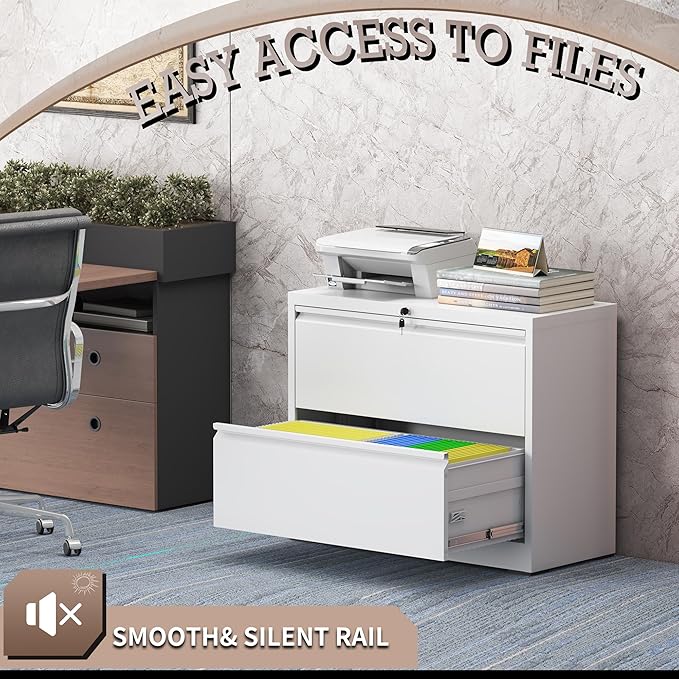 2 Drawer Lateral File Cabinet with Lock, File Cabinet, Metal Lateral Filing Cabinets for Home Office, File Storage Cabinet for Legal/Letter/A4 Documents, Assembly Required (White, 35'W)