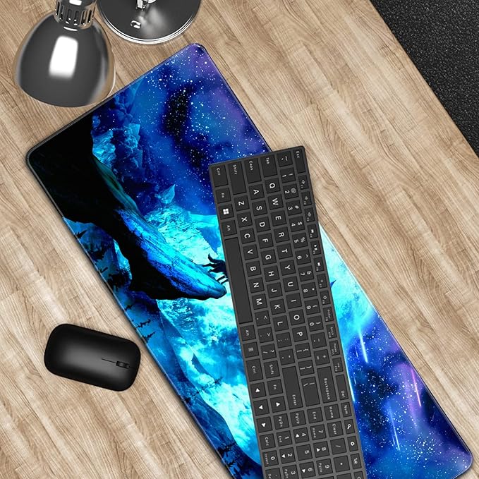 Gaming Mouse Pad Anime Mousepad Large Extended Wolves Gaming Mouse Mat with Stitched Edges Wolf Office Decor with Non-Slip Rubber Base Desk Mat for Work Gaming Office Home 31.5'' X 11.8'' Inch