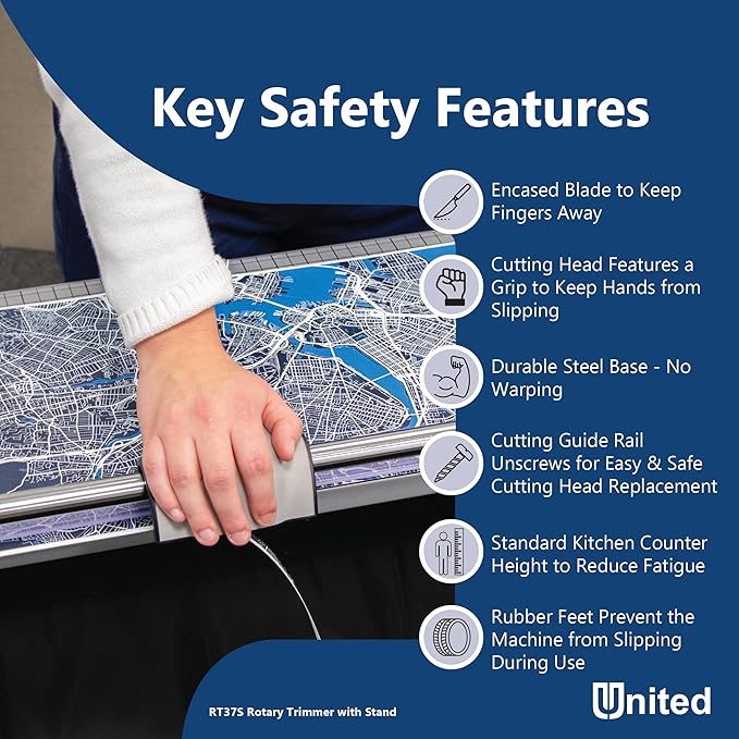 United Office Products RT37S Commercial Rotary Paper Trimmer with Stand and Fabric Catch Tray, Sturdy Metal Base, 38" Cut Length, 10 Sheet Capacity, Paper Cutter for Offices, Schools and Crafts