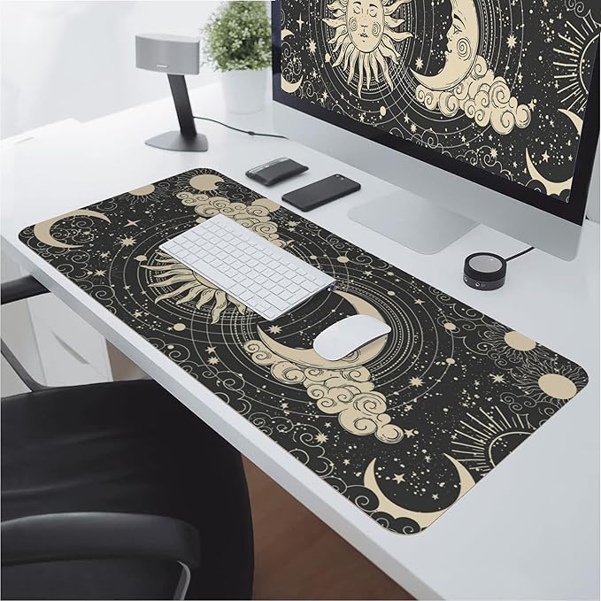 Desk Mat,Celestial Sun and Moon Extended Gaming Mouse Pad for Office Work & Game,Computer Keyboard Mouse Mat Desk Non-Slip Rubber Base Large Mousepad with Stitched Edges, 31.5x15.7inch