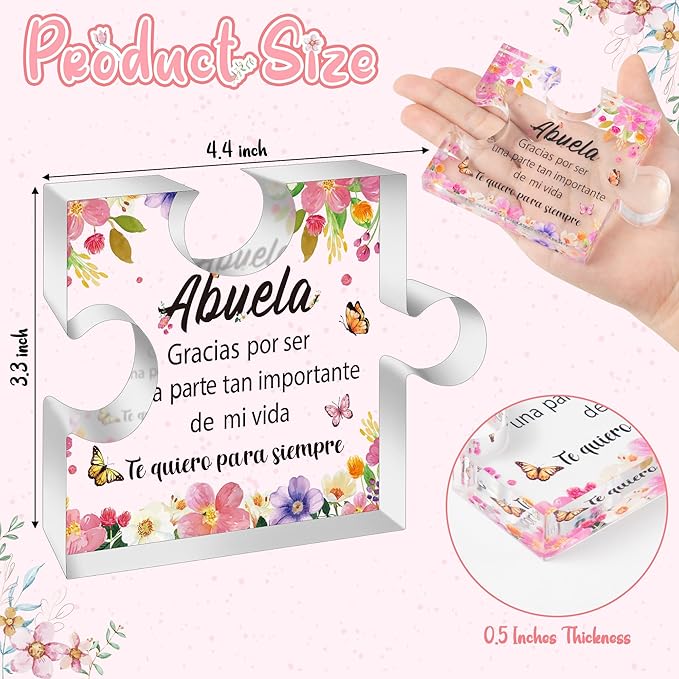 Yopyame Spanish Grandma Birthday Gifts - Regalos para Abuela Acrylic Puzzle Plaque Keepsake Paperweights Gifts for Grandma in Spanish Christmas Mothers Day Gift for Grandma from Granddaughter Grandson