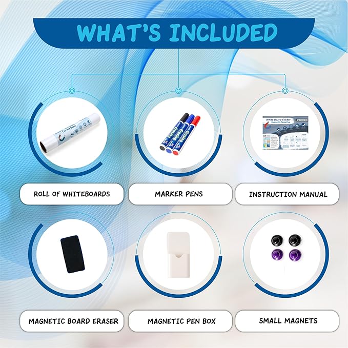 YOUNGJQ Large Magnetic Whiteboard Surface 100" x 48", Self-Adhesive & No Ghosting Dry Erase White Board Sheet for Wall, Peel and Stick Wallpaper for Conference Room Playroom Office