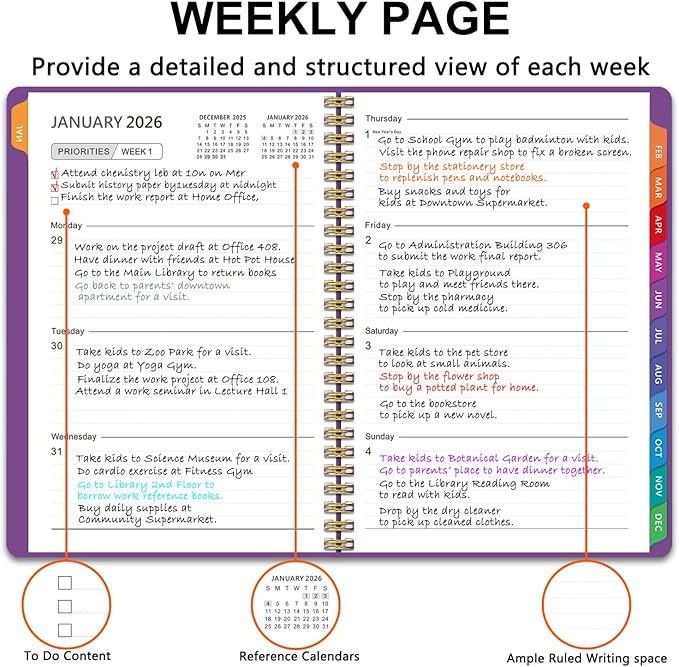2026 Planner Weekly and Monthly, 2026 Academic Year (January 2026 - December 2026) Calendar wirh Tabs, Agenda Book for School Student, Teachers, Office Supplies,Home, 6" x 8.5" (Purple JAN2026-DEC2026)
