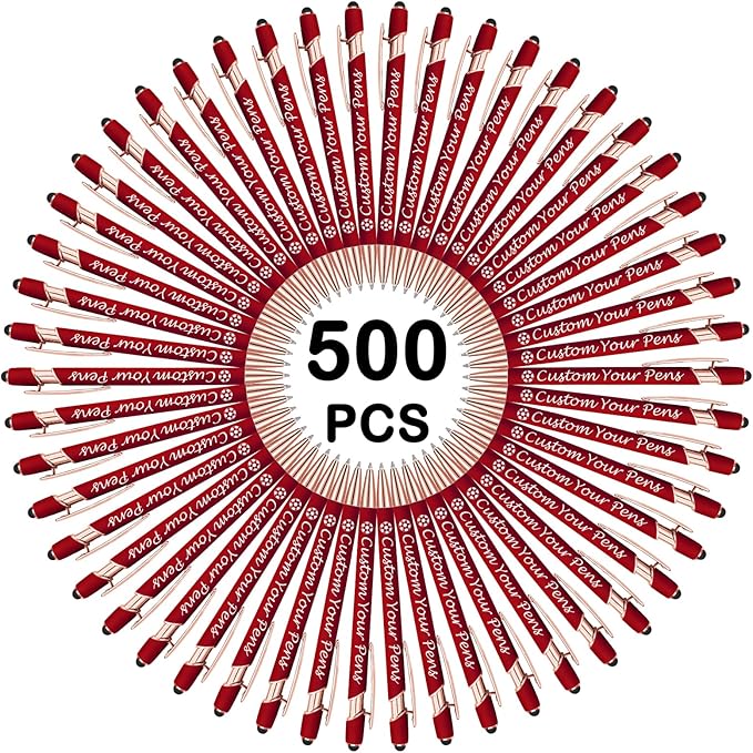 Amlion Personalized Custom Pens with Name Engraved Logo Text,500 Customized Writing Stylus Pen Promotional Item Gift for Men Women Office Business Wedding-Deep Red