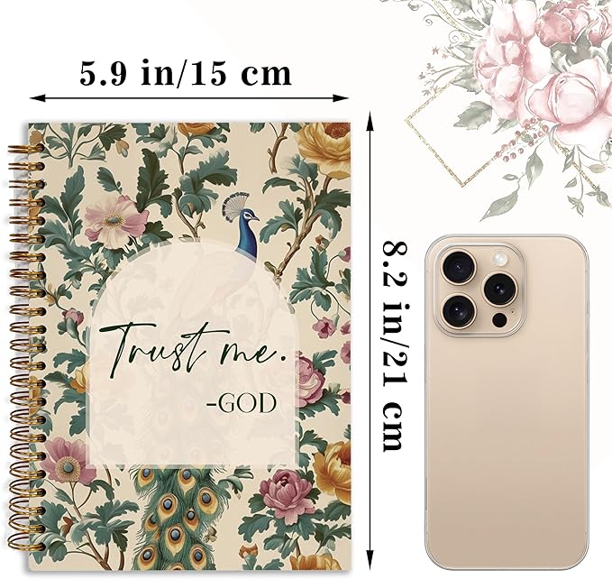 Bible Notebook, A5 Spiral Christian Journal with Floral Pink Butterfly Notebook, Trust Me God, Inspirational Notebooks for Women, Bible Study, Gift for Birthday Christmas