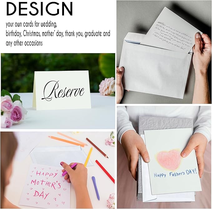 Blank Cards and Envelopes 4x6, 30 Pack White Invitation Card Stock with 30 Pack A4 Size, Self-Seal Thank you Blank Greeting Cards with Envelopes for All Occasion DIY, Print custom