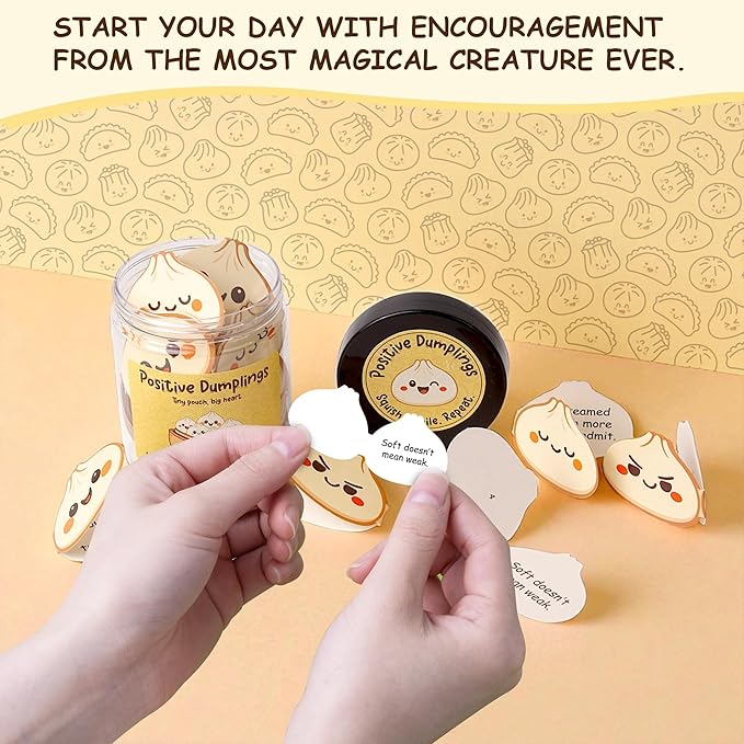 Positive Dumpling Jar – 60 Funny Emotional Support Dumplings Notes, Back to School Gifts for Students & Teachers, White Elephant Gifts, Funny Gift for Women, Teens, Tweens, Coworkers