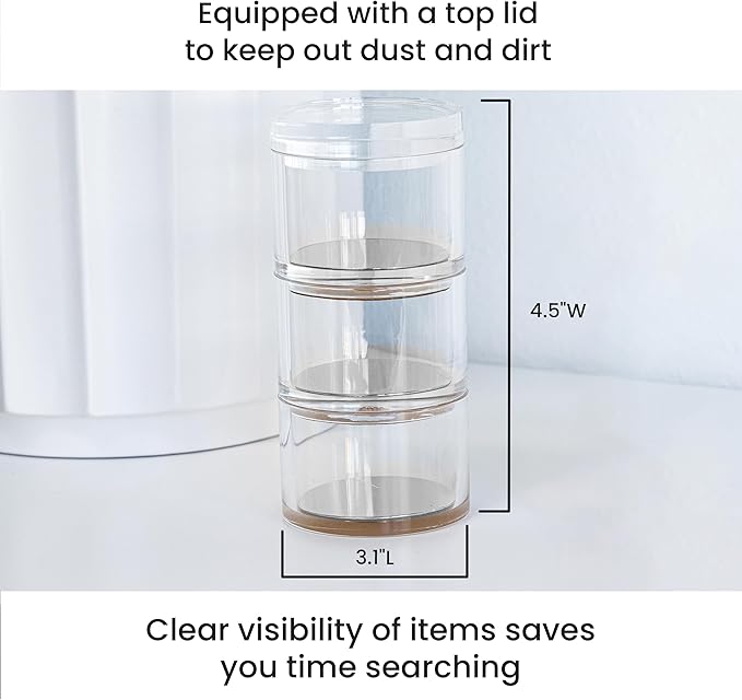 OfficeGoods 3-Tier Stackable Acrylic Holder- Stylish Desk Organizer and Storage for Office or Home – Transparent Round Design with Silver Metal Base