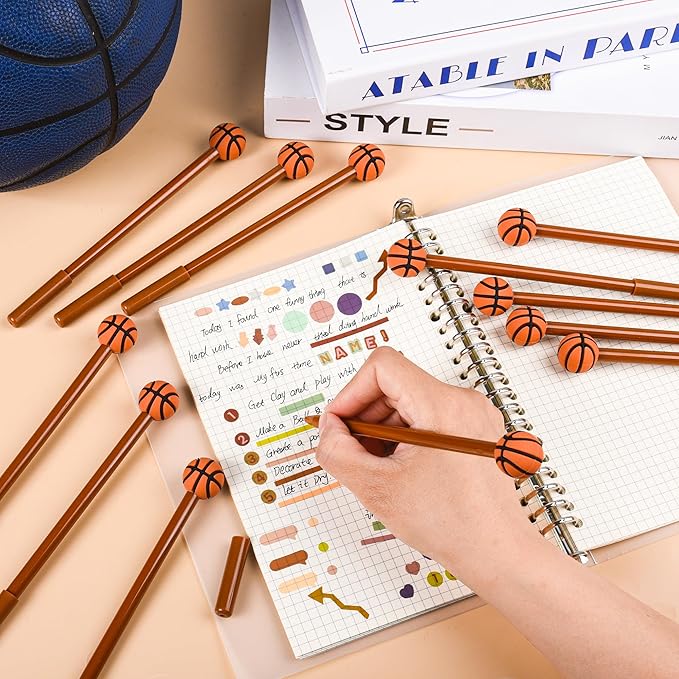LiYiQ 25 Pcs Basketball Cartoon Cute Fun Pens for Kids Kawaii Soccer Shape Gel Black Ink Pen Cute Basketball Pens for School Office Home Student Kids Present