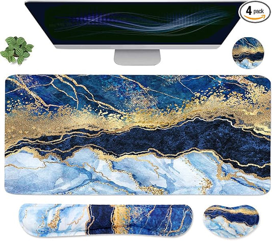 Ergonomic Large Mouse Pad and Keyboard Wrist Rest, Desk Pad for Keyboard and Mouse, 4-in-1 Large Gaming Mouse Pad with Wrist Support - Light Blue