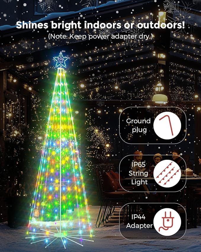 9ft Smart Outdoor Lighted Christmas Tree with Sturdy Iron Base, 16 Mil Color Changing, Music Sync, Timer, Group Control, RGB Led Christmas Decorations for Indoor Outdoor