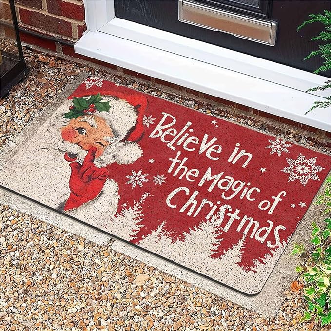 InterestPrint Merry Christmas Doormat Red Christmas Santa Claus Decorative Doormat Indoor Outdoor Entrance Xmas Winter Welcome Door Mat Anti-Slip Rubber for Seasonal Holiday Decortion, 16" x 24" Inch