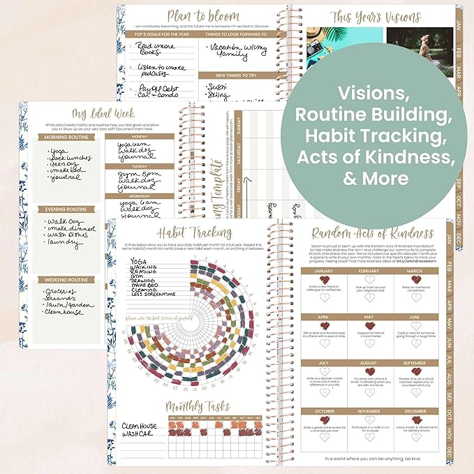 bloom daily planners 2026 Planner (January - December) Calendar Year Organizer - 5.5” x 8.25” - Weekly & Monthly Agenda Book with Stickers & Bookmark - Blue & White Floral