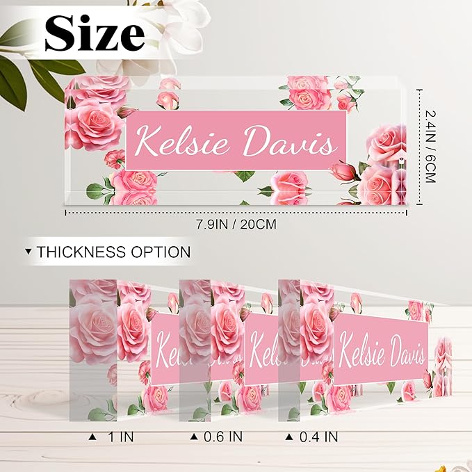 Ship Next Day-Custom Name Plate for Desk, Desk Name Plate Personalized, Acrylic Office Desk Accessories, Appreciation Gifts for Coworkers Employee Teachers Boss Women Men (Pink Rose)