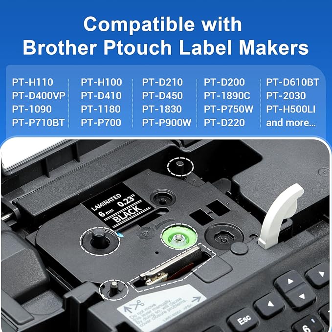 Labelife Black Label Tape 6mm Replace for Brother P Touch TZe-315 TZe TZ Tape 6mm 0.23 Laminated Black 1/4 for Brother Label Maker PT-D210 PT-D220 PT-H110 PT-D400, 4-Pack, White on Black