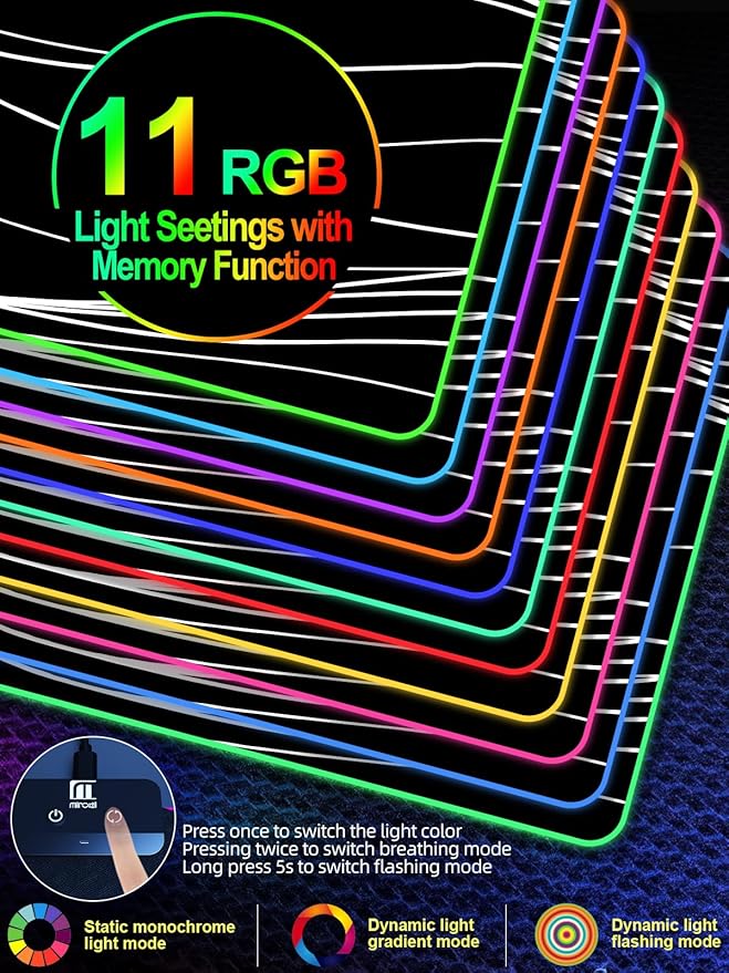 XXL Mouse Pad with Phone Holder, RGB Desk Mat with 15W Fast Charging, LED Large Gaming Mouse Pad with 11 Lights Colors, Long Mouse Pads, Waterproof Non-Slip Desk Pad for Gamer Esports Pros