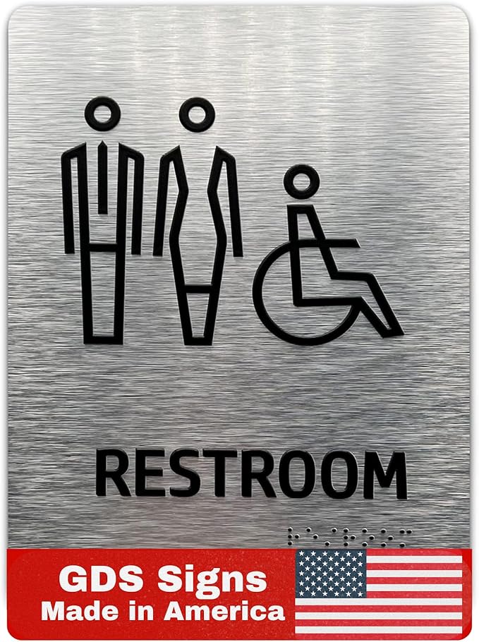 Brushed Aluminum Restroom Sign (Modern - Brushed Aluminum) - Bathroom Sign, Bathroom Signs for Business, Restroom Signs for Business - Made in USA