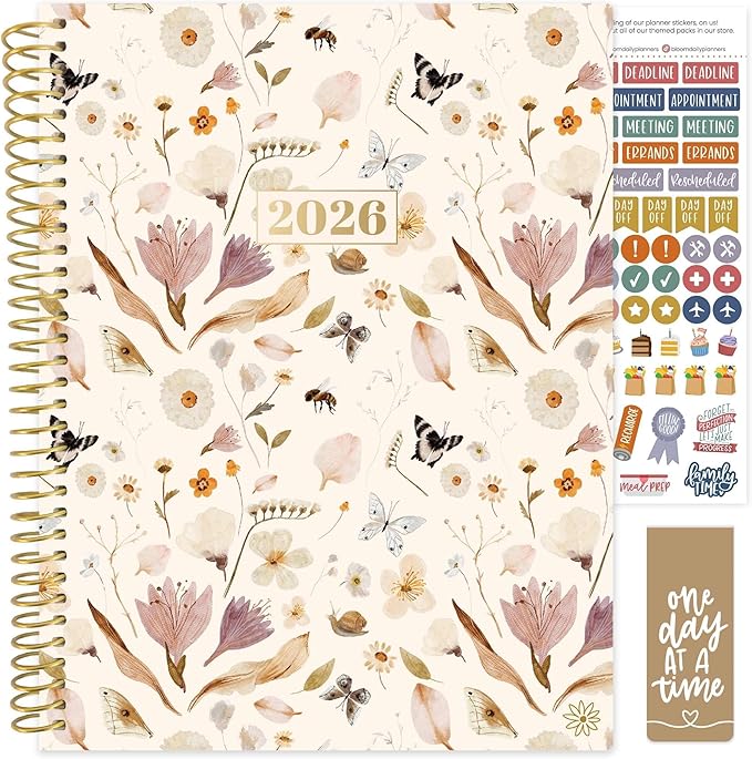 bloom daily planners 2026 Planner (January to December) - 8.5” x 11” Weekly & Monthly Dated Agenda Organizer Book with Stickers & Tabs - Flexible Soft Cover - Butterfly Garden