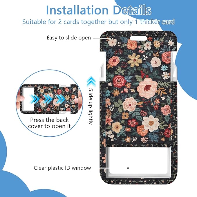 Floral Lanyard with Id Holder,Retro ID Badge Holder with Retractable Lanyard, ID Holder with Badge Reel Clips, Name Tag ID Card Holder Teacher Women Doctor Office Gift