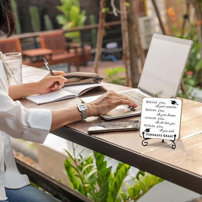 Graduation Decorations, Graduation Gifts for Class of 2026, Inspirational Desk Decor Wood Plaque with Stand, Congrats Grad Gift for Senior College Graduated Women Girl-A31