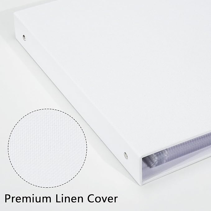 Vienrose 12x12 Inch Large 3 Ring Binder Scrapbook Photo Album, Linen Cover DIY Scrapbooks with 50 Sheets Plastic Sleeves 100 Pages Blank White Inner Pages for Wedding Birthday Baby Travel White