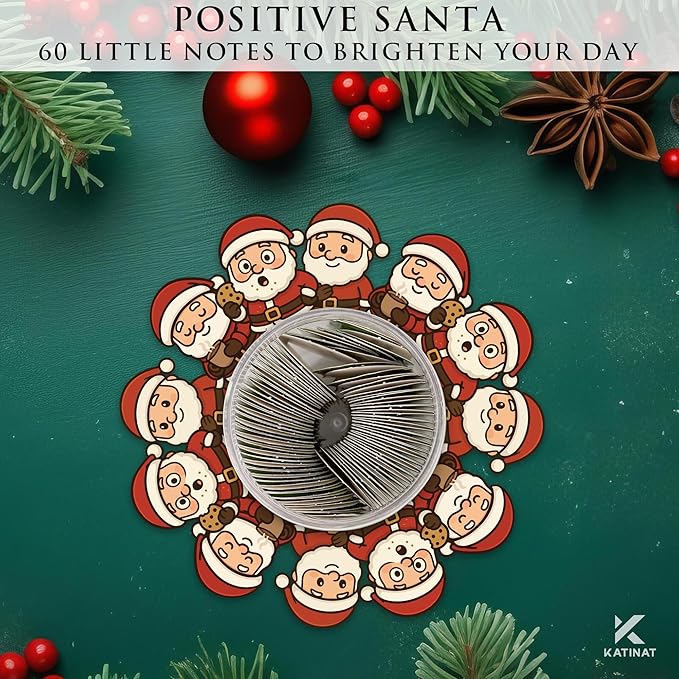 Positive Santa Jar – 60 Funny Emotional Support Santa Jar- Christmas Gifts for Teens, Women, Men, Coworkers, Teachers, Sisters, Friends – Christmas Stocking Stuffer for Teen Girls, Boys, Women