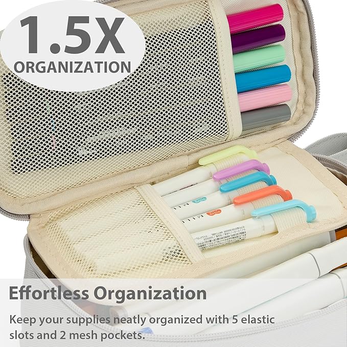 Pencil Case Pouch Box Bag School Supplies Girls Boys Kids, Cute Preppy Stuff Large Big Capacity Aesthetic Pen Organizer, Back to College Stationary, Light Gray, Standard Stlye, 1800ml