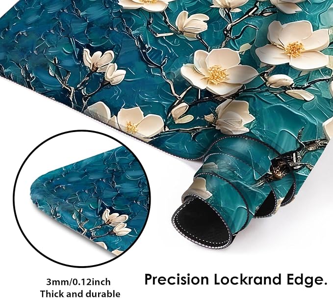 Galdas Gaming Mouse Pad XXL XL Large Long Extended Big Mousepad Non-Slip Rubber Keyboard Desk Pad with Stitched Edges for Laptop Home Office (31.5x11.8x0.08 Inch) … (Painting Flowers)