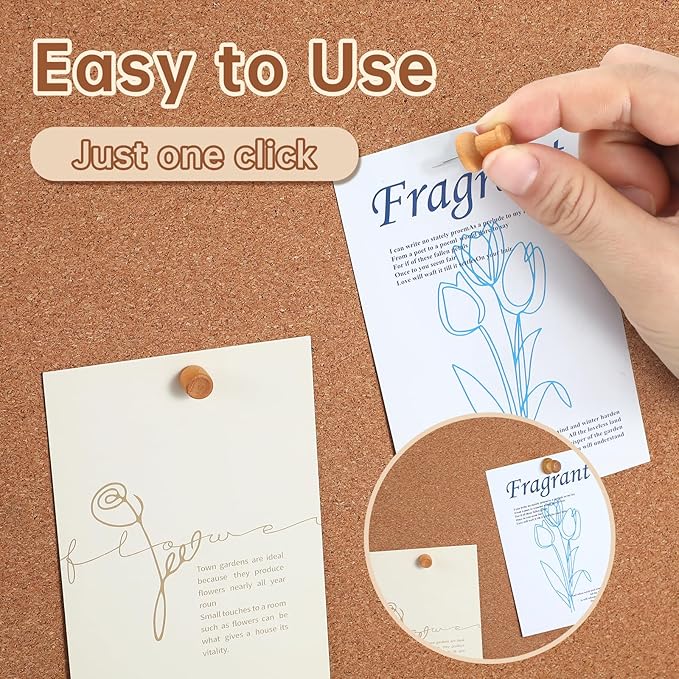 300Pcs Wooden Push Pins,2 Colors and 7 Types Decorative Thumb Tacks, Cute Thumb Tacks, Wood Pushpins for Cork Board, Wooden Thumbtacks for Bulletin Board, Cubicle Wall, Cork Board Accessories