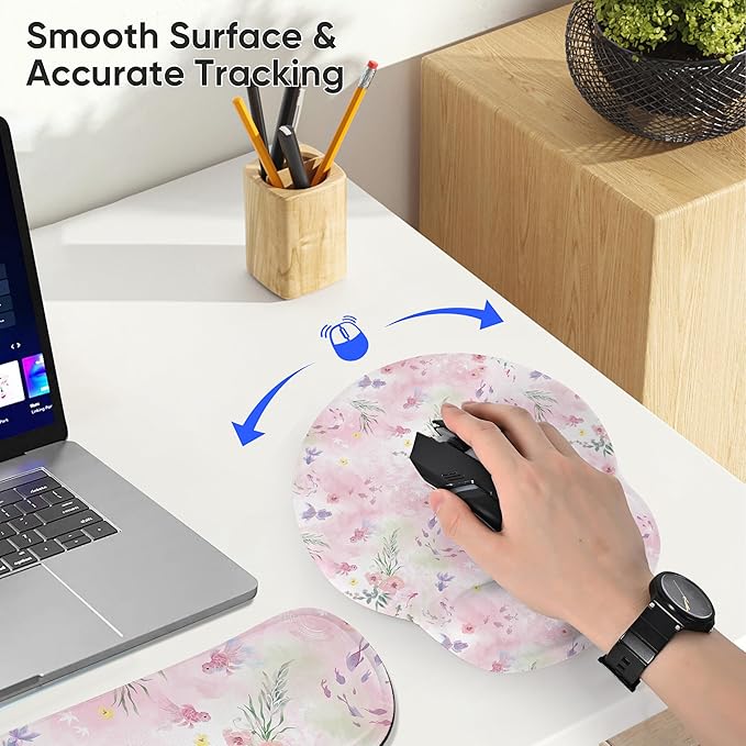 Ergonomic Keyboard Mouse Pad Wrist Rest Support Set for Laptop/Computer/Desktop,Memory Foam Hand Rest Wrist Cushion for Gaming/Office,Lightweight Comfortable & Pain Relief (Little Goldfish)