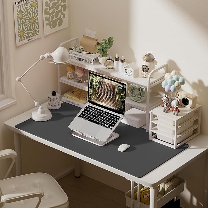 Aothia Faux Leather Desk Mat – Large Mouse Pad, Non-Slip PU Leather Blotter, Waterproof Writing Surface for Office and Home (Grey, 47.2" x 23.6")