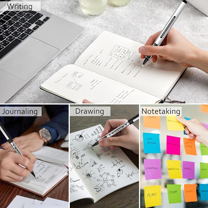 Beieverluck 60 Pieces Roller Ball Pens Black Liquid Ink Rollerball Pens 0.5mm Fine Point Smooth Writing Pens for Writing Journaling Taking Notes School Office