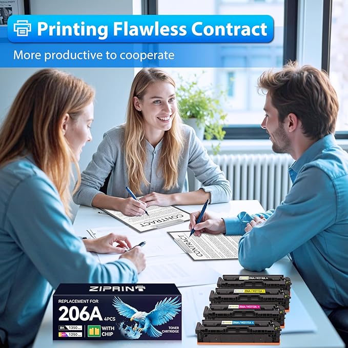 ZIPRINT 206A Toner Cartridges 4 Pack Compatible Replacement for HP 206A 206X for Color Laserjet Pro MFP M283fdw M283cdw M283fdn M282nw Pro M255dw M255nw M283 M255 Printer W2110A W2110X (with chip)