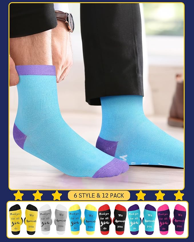 24 Pcs Employee Appreciation Gifts Thank You for All You Do Socks Stainless Steel Keychains for Staff Coworker Team