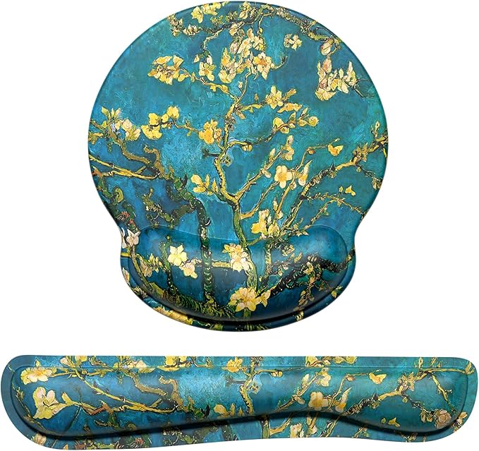 Dapesuom Keyboard Wrist Rest and Mouse Pad with Wrist Support, Cute Memory Foam Cushion for Keyboard and Mouse Set, Ergonomic Pad Rests with Non Slip Base for Easy Typing & Pain Relief, Green Flower