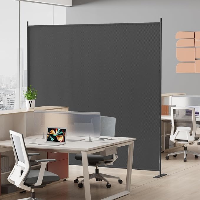 Helios&Hestia 1-Panel 6 ft Tall Indoor Folding Room Divider, Portable Privacy Screen, Freestanding Partition Separator, Temporary Wall Separation for Bedroom, Office, 71" W X 71" H, Dark Grey