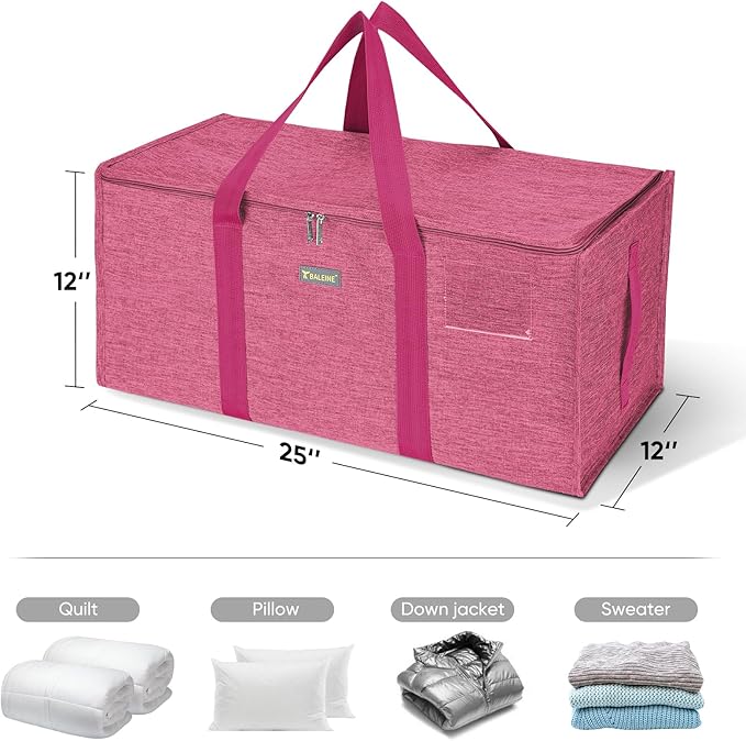 BALEINE Extra Large Storage Tote with Zippers & Carrying Handles, Heavy-Duty Oxford Fabric Moving Bags for Laundry, Space Saving, Storage, Berry Red