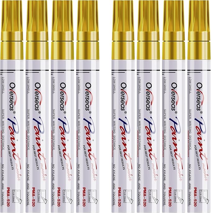 Paint Pens Paint Markers - Gold Permanent Markers 8 Pack, Oil Based Waterproof Quick Dry Medium Tip Marker Pen for Metal, Wood, Fabric, Plastic, Rock, Stone, Mugs, Canvas, Glass, Art Craft