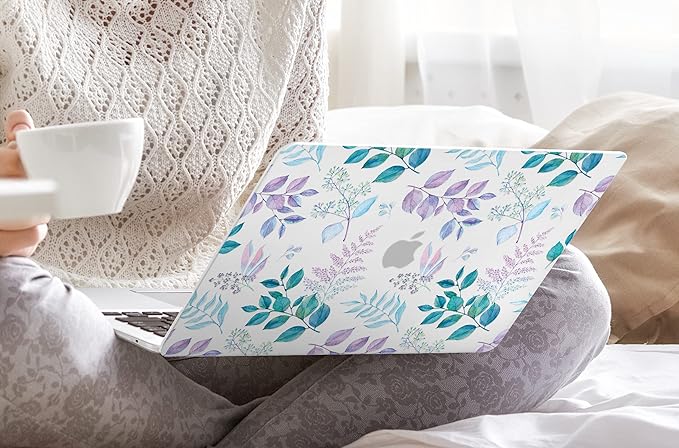 DONGKE Compatible with MacBook Air 13 inch Case 2021 2020 2019 2018 Release A2337 M1 A2179 A1932 with Retina Display & Touch ID, Plastic Hard Shell & Keyboard Cover - Lilac Leaves