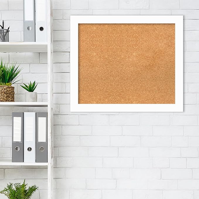 Amanti Art Natural Cork Board for Wall, 23x27 Vision Board with White Frame, Medium Corkboard Office Decor for Home Organization, Casual Corkboard Pinboard to Display Items for Home Organization in