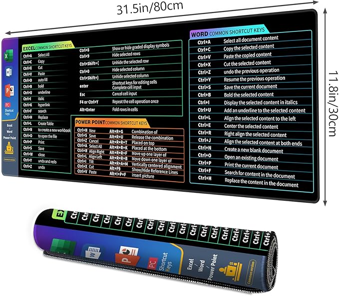 Galdas Gaming Mouse Pad XXL XL Large Long Extended Big Mousepad Non-Slip Rubber Keyboard Desk Pad with Stitched Edges for Laptop Home Office (31.5x11.8x0.08 Inch) … (Shortcut Keys1)