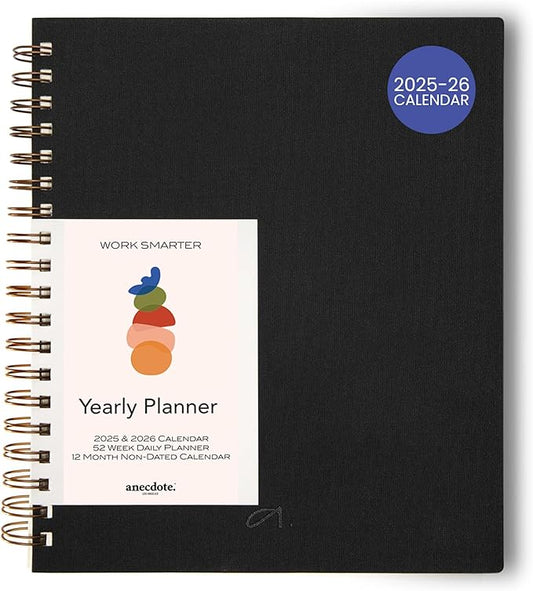 Anecdote Planner 2025 (8.5" x 10") Spiral Notebook - 2025 Daily Planner Weekly and Monthly - Features a Library Buckram Cover, Brass and A4 Size Bleed-Resistant Paper - Organize All 52 Weeks. Start Anytime – Black