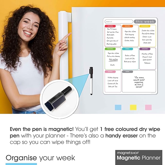 Magnetic Dry Erase White Board Planner for Fridge | Apartment Essentials and Home Organization Must Have | Family Planning, Grocery List, Whiteboard Calendar, Chore Chart | Multi-Color 12" x 16"